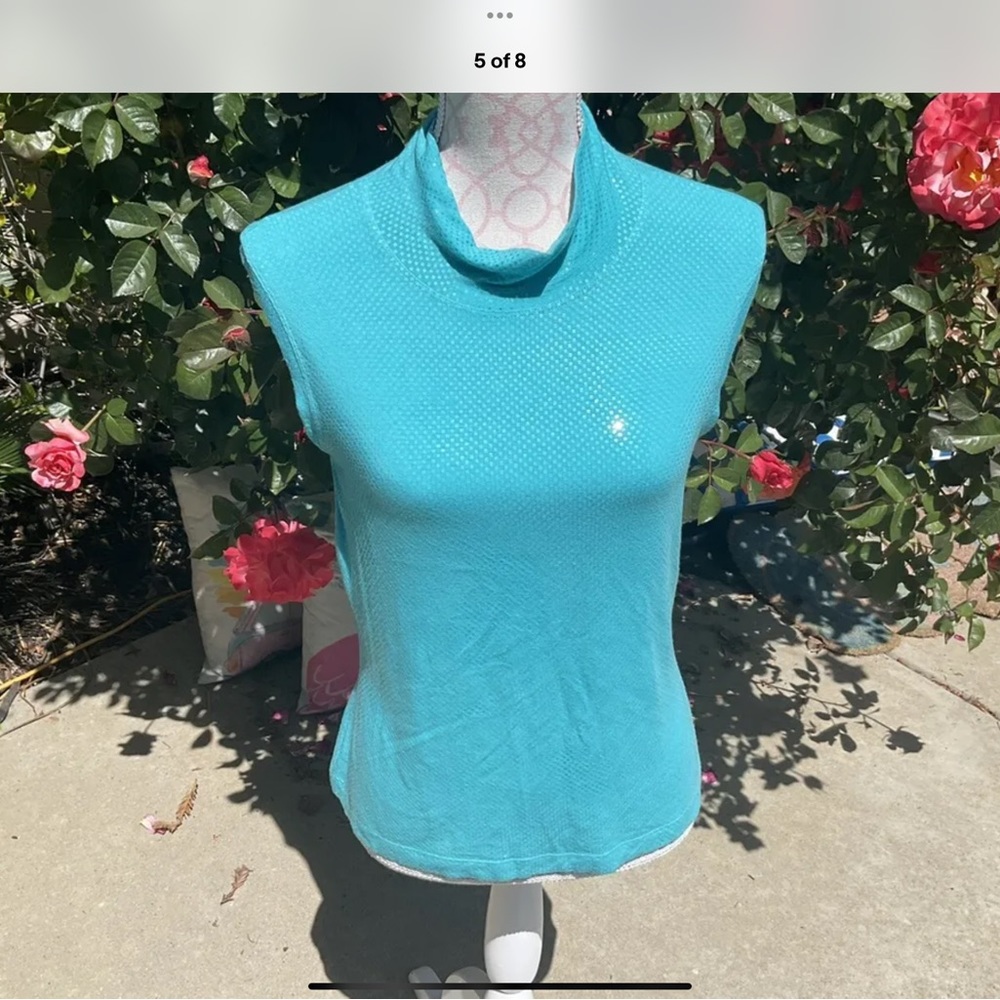 St John Sz L Aqua 💦 Turquoise Shimmering paillette dress Tank Top For jacket